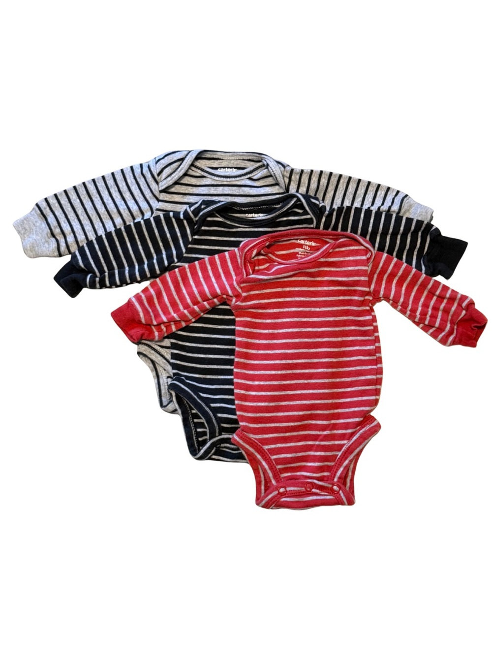 Carter's Striped Long-Sleeve Bodysuit Set - Red, Black, Gray